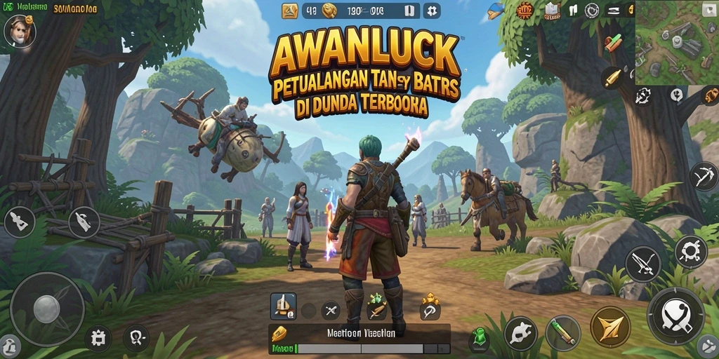 Gameplay AWANLUCK yang menampilkan dunia terbuka yang luas.