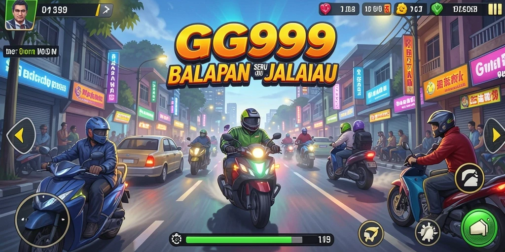 Tampilan menarik gameplay balapan GG999 yang mendebarkan.