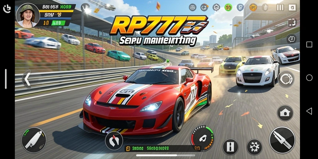 Tampilan gameplay seru dari RP777 saat balapan mobil.
