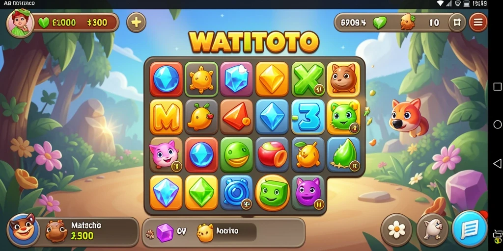Tangkapan layar utama WATITOTO menunjukkan gameplay Match-3 yang menyenangkan.